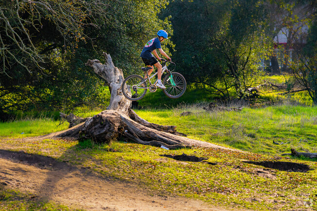 A young biker soars off a jump at the Blue Oaks BMX track.