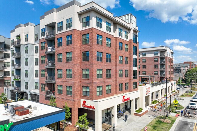 You'll find mid-rise apartment buildings with ground level restaurants in Downtown Auburn.