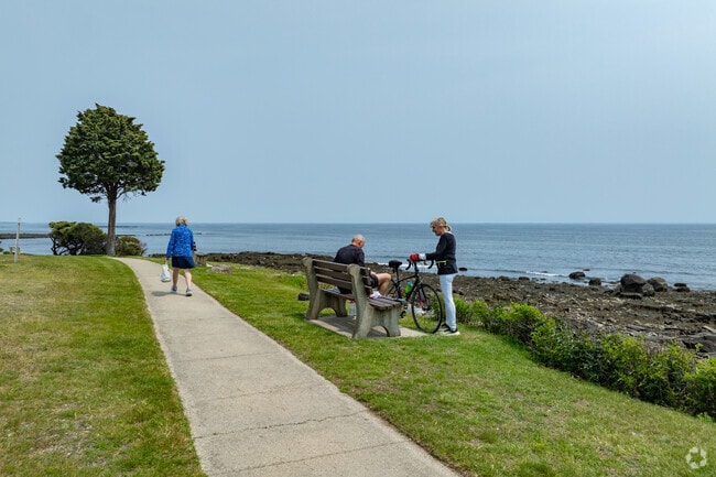Bicyclists love the coastline of North Hampton for its rugged views of the Atlantic Ocean.