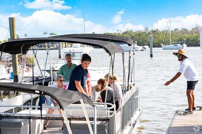 All of the restaurants on San Carlos Island have docks for boat parking.