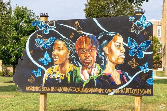 A colorful student-created mural showcases school pride at Woodbury Junior/Senior High School.