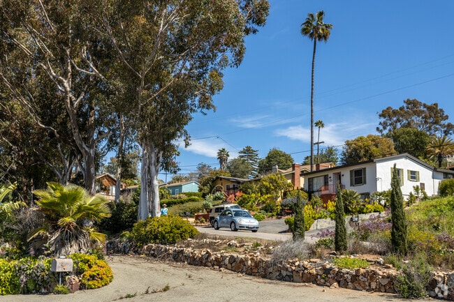 Ranch house with Palm Trees and Cactus Garden at Hillside at Oceanview Drive in  Vista Village