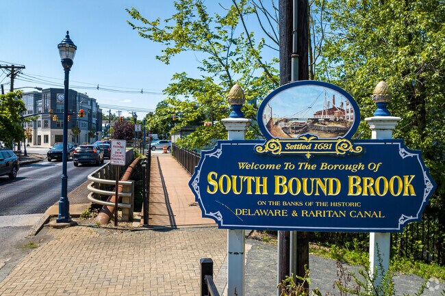 This South Bound Brook town sign sits on a river crossing that has existed since at least 1761.