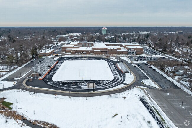 Ariel view of North Olmsted High School football stadium and surrounding area.