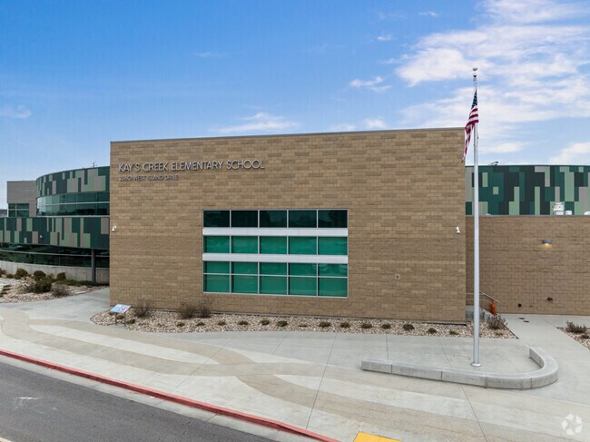 A flag is proudly perched in front of Kay’s Creek Elementary School in West Kaysville.