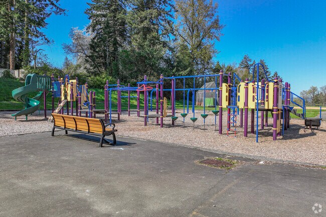 Modern playgrounds at the old Smith Elementary School in the Ashcreek neighborhood.