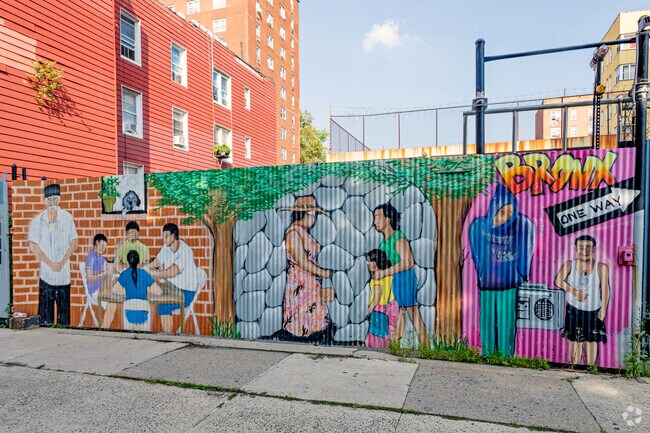 Some beautiful artwork lines some of the walkways in the Olinville neighborhood.