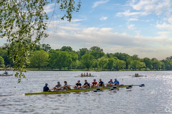 Cooper River Park hosts local rowing practices in the large lake.