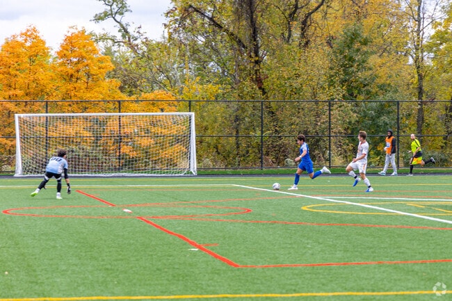 Seton Hill University students in Greensburg compete in a soccer match.
