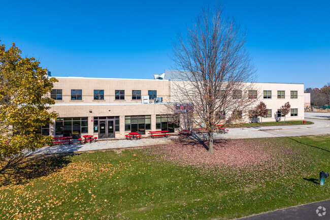 The backside of Asa Clark Middle School in the fall sunlight.