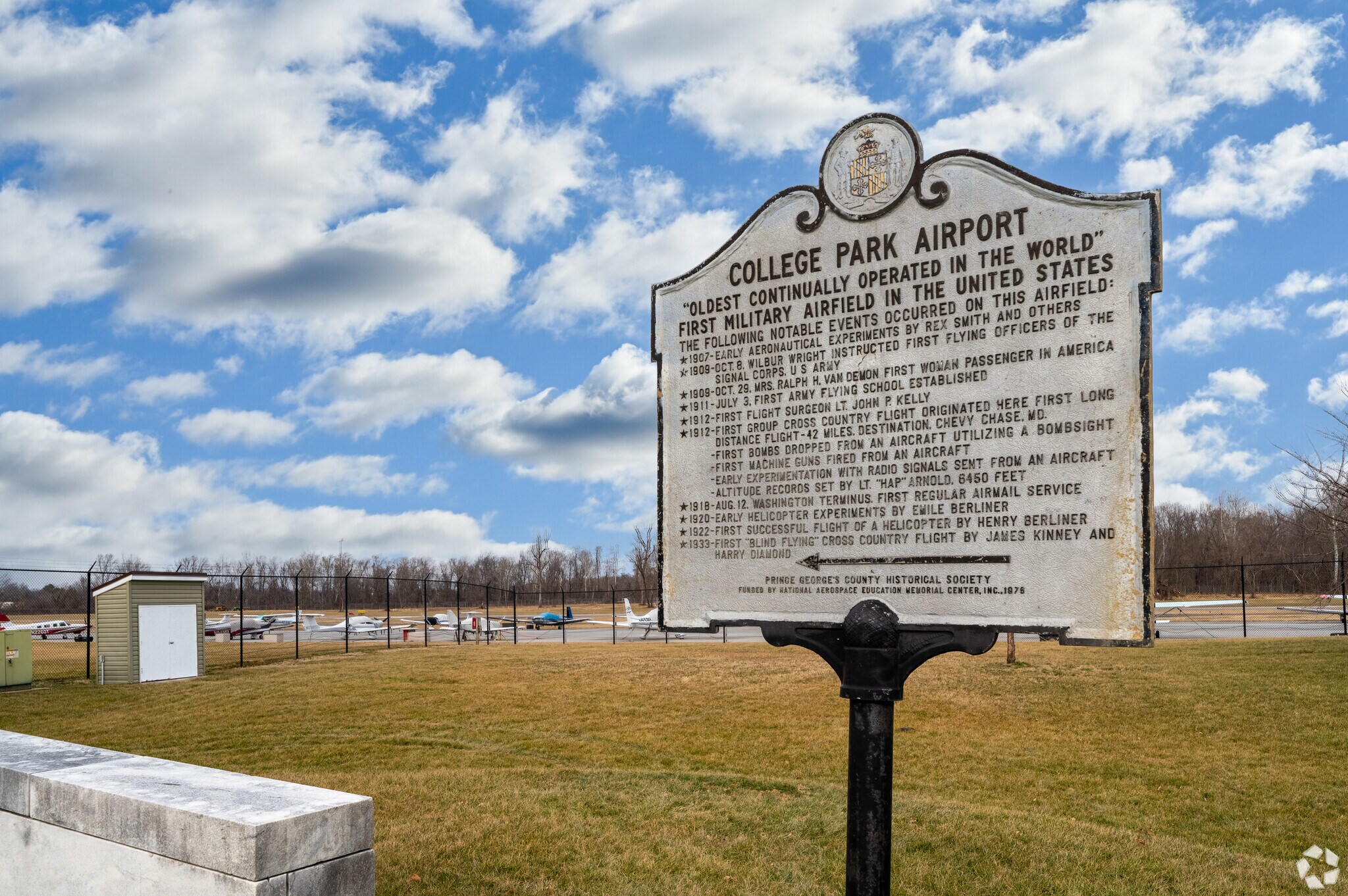 The College Park Airport near Calvert Hills was used by the Wright Brothers.