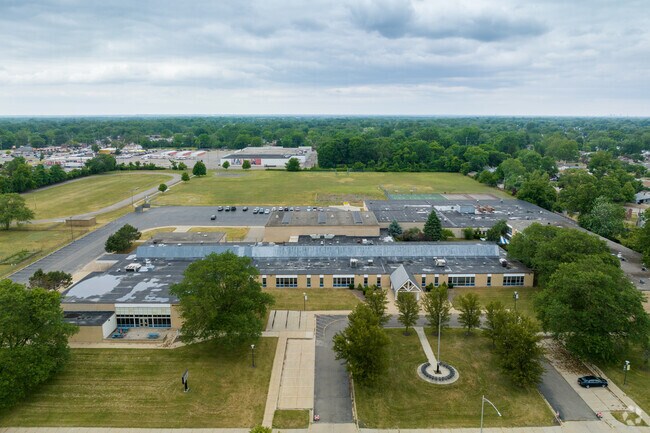 Aerial view of Marshall Upper Elementary School exterior front in Westland.