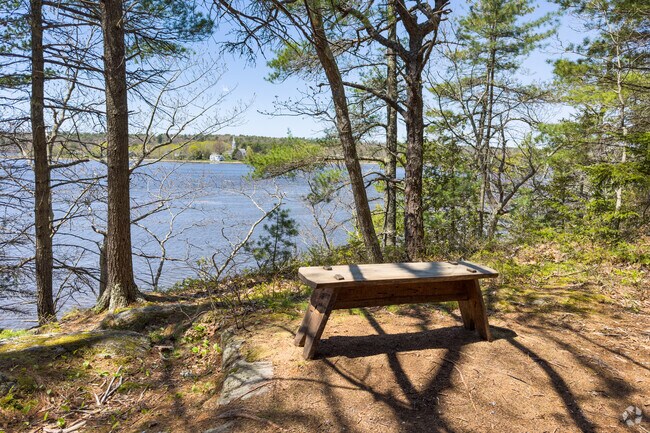 A bench along the trail to Squirrel Point Lighthouse in Arrowsic offers a scenic rest stop.