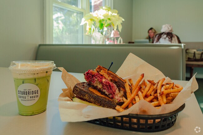 The Reuben Sandwich and Matcha Latte make for a delicious lunch at Sturbridge Coffee House.