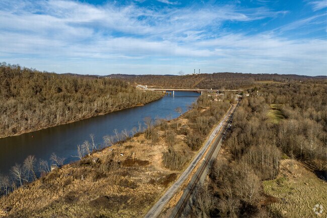 The Monongahela River runs south to north through the community of Masontown.