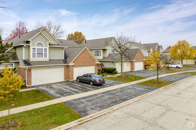 Evenly spaced driveways and sidewalks make the residential areas pedestrian friendly.