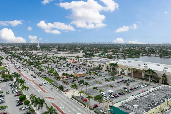 Aerial view of the commercial side of Palm Springs neighborhood in Hialeah.