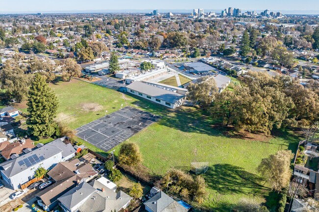 Westmore Oaks Elementary School offers a sprawling campus when viewed from above.