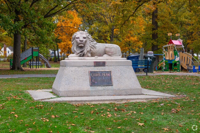 Lions Park features a stunning statue at its center in Bellair.