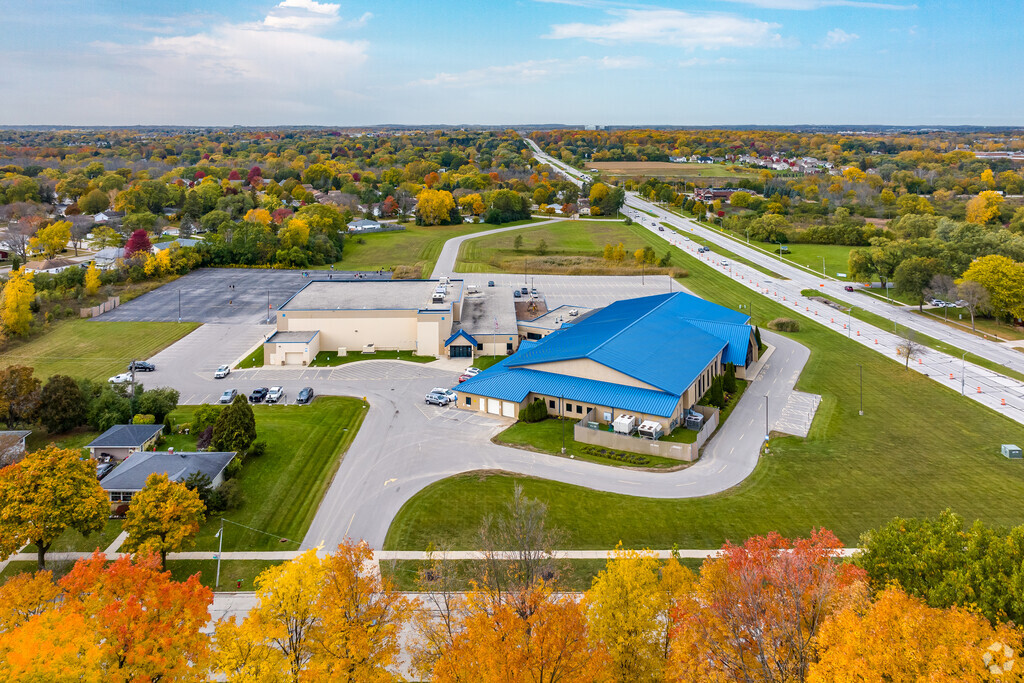An aerial view of Darrell L. Hines Academy in the Menomonee River Hills neighborhood.