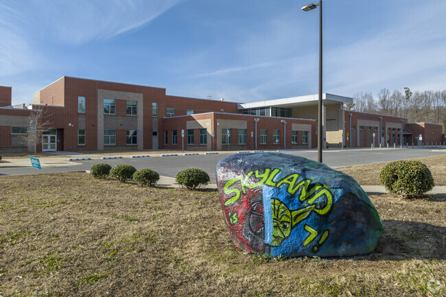 Charlotte East Language Academy school boulder.