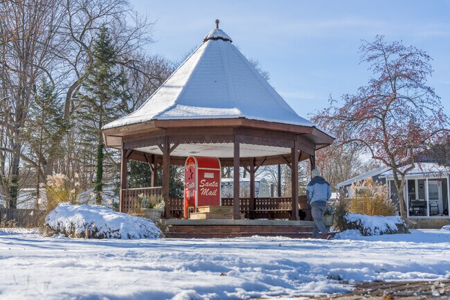 The gazebo at Tuttle park in Leslie has a veterans memorial.
