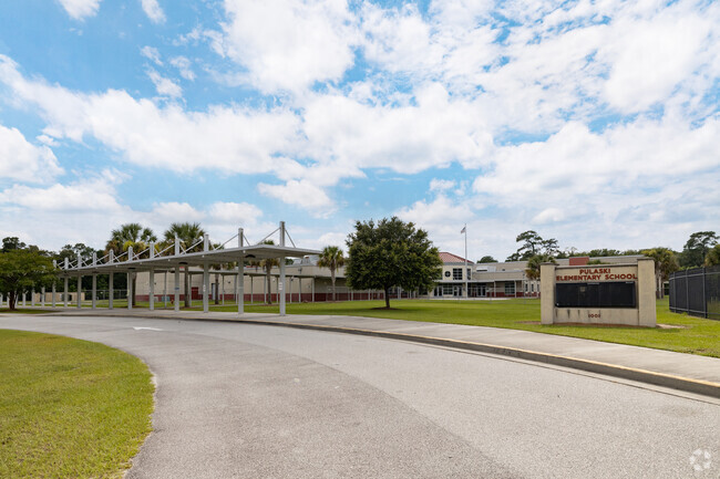 Bus line at Pulaski Elementary in Savannah, GA.