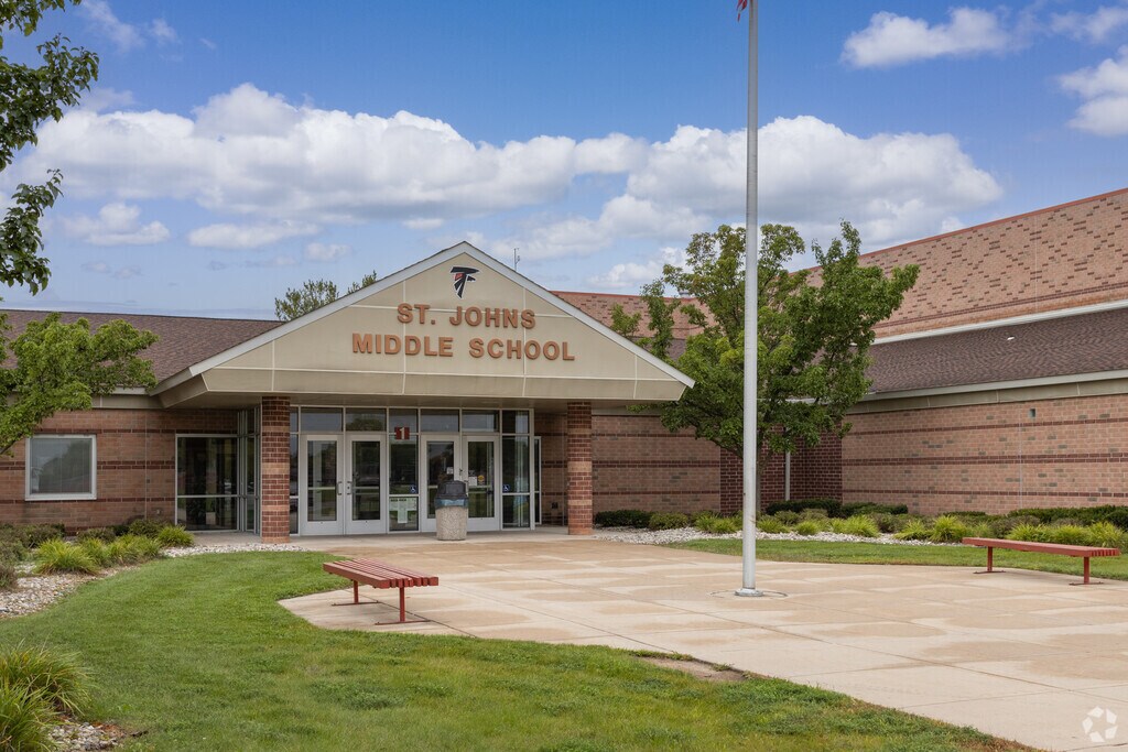 The main entrance to St. Johns Middle School in Clinton County.
