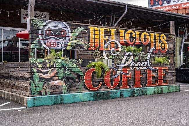 A favorite local coffee shop boasts a hand-painted mural outside.