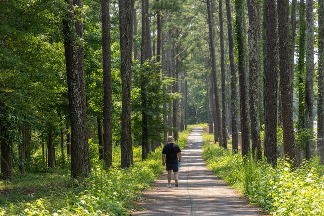 Residents in Barnesville, GA, enjoy the Highlander Trail, a walking path through tall trees.