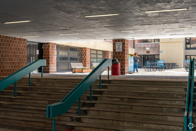 Entrance to the Marta Valle High School is located along Stanton St.