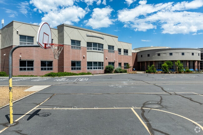 Riley Elementary School students can play basketball at recess.
