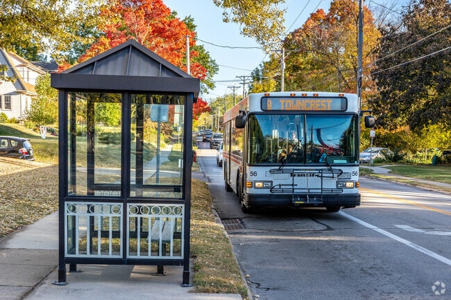 Bus stops along Muscatine Avenue connect Creekside with the rest of Iowa City.