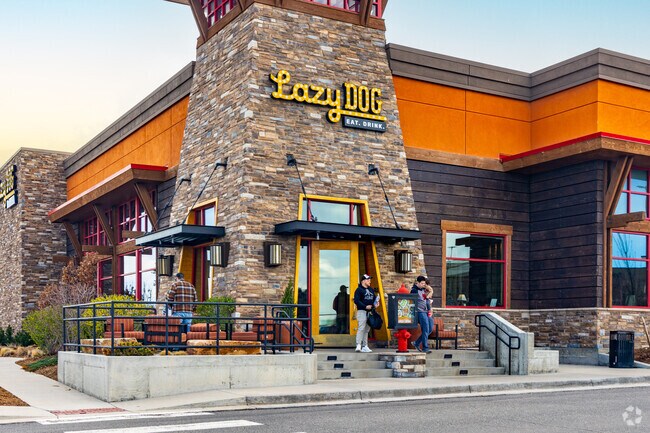 Head to Lazy Dog Restaurant & Bar west of Fallbrook Farms for a family meal out.