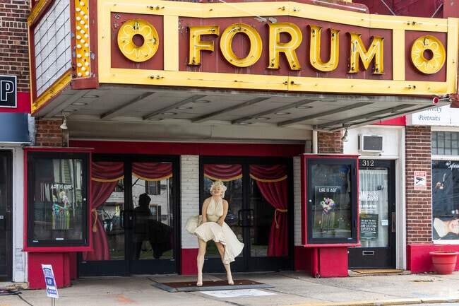 A tribute to Marilyn Monroe is placed in front of Metuchen's Forum Theatre.