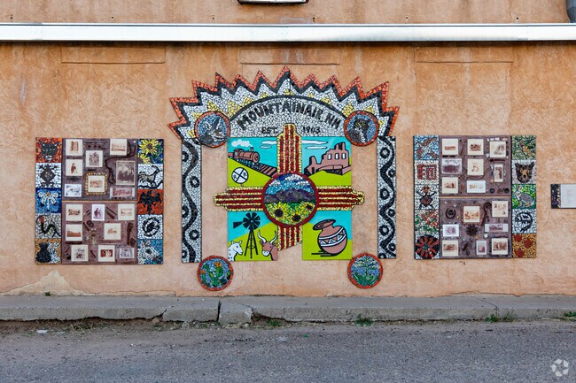 Public artwork is abundant in the town of Mountainair, such as this mosaic on Main street.