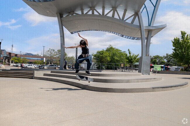 A skater gets air at West Valley Central Station near Redwood.