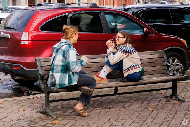 People hang out in Downtown Turlock, California.