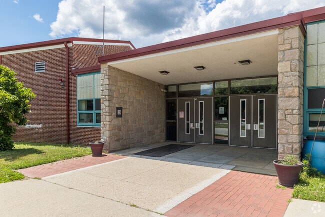 Main entrance at Austin T Levy School in Pascoag-Harrisville.