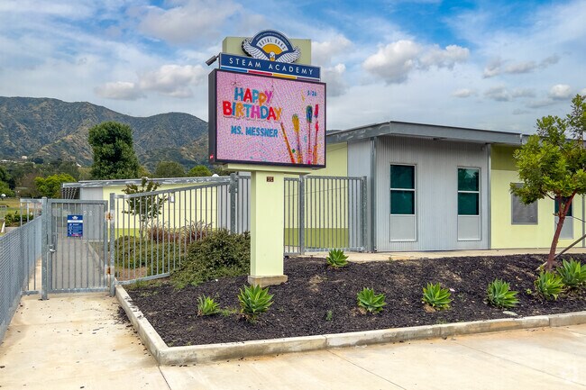 Royal Oaks Elementary School welcomes students with a colorful sign in Bradbury.