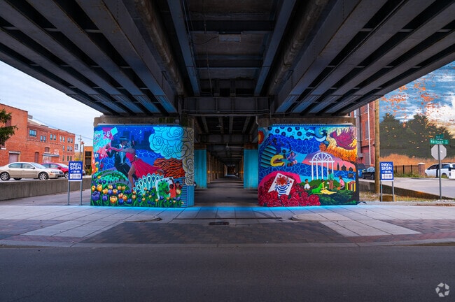 Hazelwood residents will find neon lit murals are plentiful in downtown Fort Wayne.