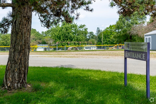 The entrance to Jackson Christian Elementary School's pickup drive is behind the school.