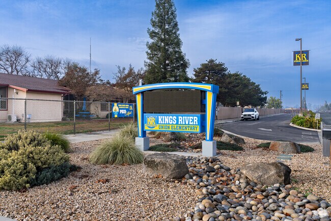 A lighted marquee at Kings River Elementary School greets students at the entrance.