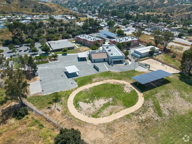 An aerial of Mint Canyon Community Elementary School in Canyon Country shows a track and field.