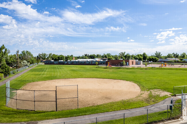 The baseball field at Harris Park Elementary in Westminster, Colorado.