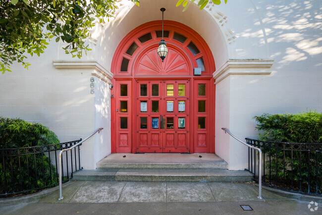 The colorful St. Philip School main door is a hub for important and upcoming school events.