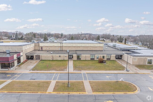 Dual entrances serves both Deerfield Middle School and the high school.