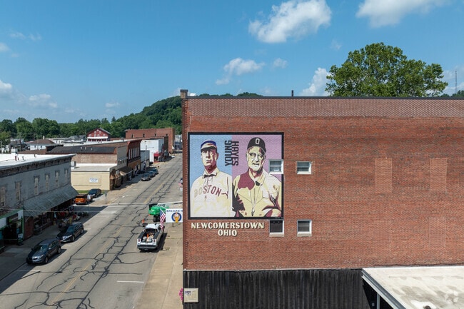 A mural in downtown Newcomerstown celebrates Cy Young and Woody Hayes.