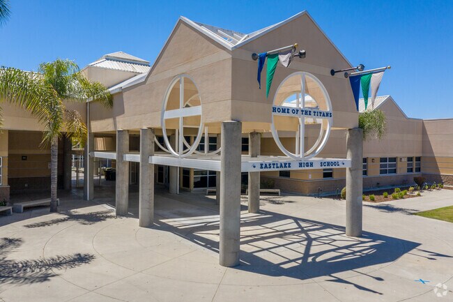 School Entrance with an overhead roof.