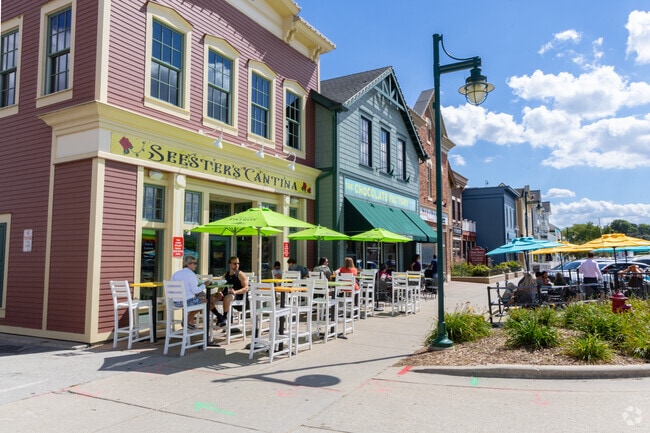 Seester's Mexican Cantina offers outdoor seating with distant lake views in Pewaukee Village.
